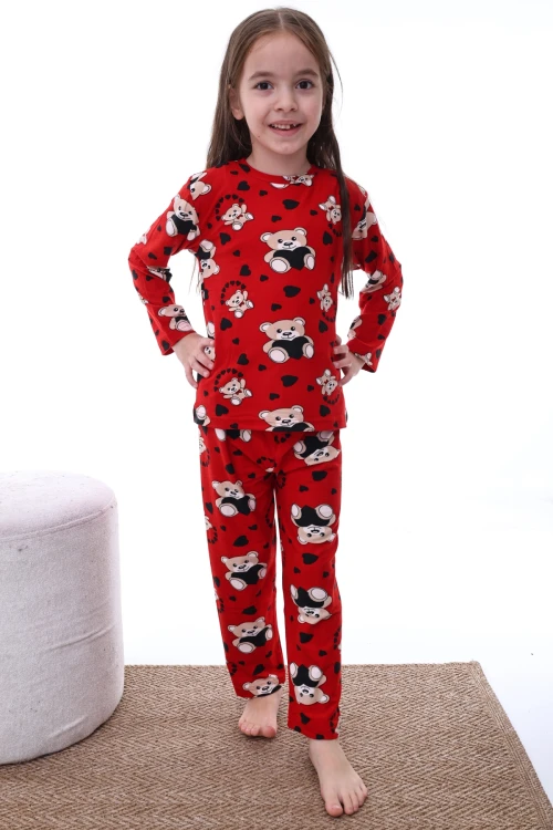 Kalpli Ayı Desenli Kız Pijama Takımı 2204