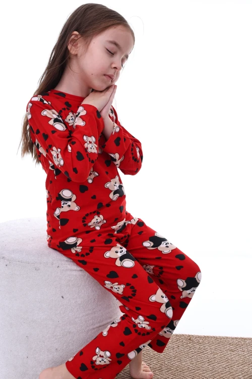 Kalpli Ayı Desenli Kız Pijama Takımı 2204