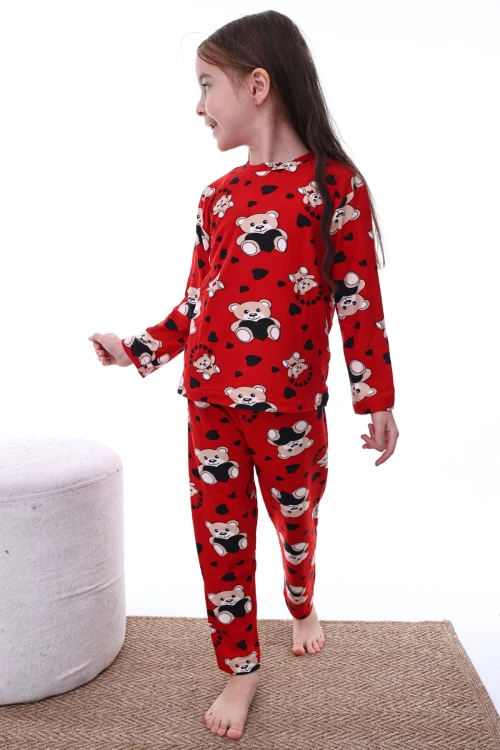 Kalpli Ayı Desenli Kız Pijama Takımı 2204