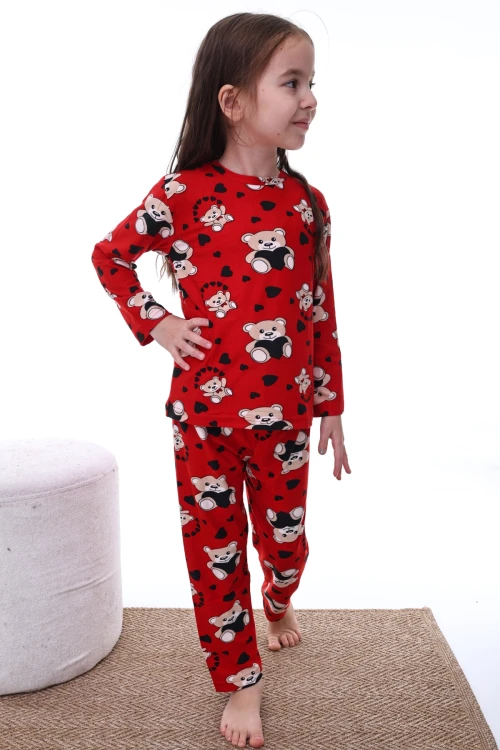 Kalpli Ayı Desenli Kız Pijama Takımı 2204