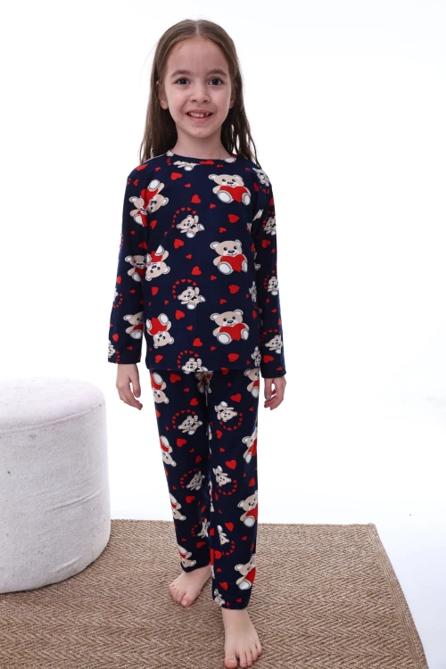 Kalpli Ayı Desenli Kız Pijama Takımı 2204