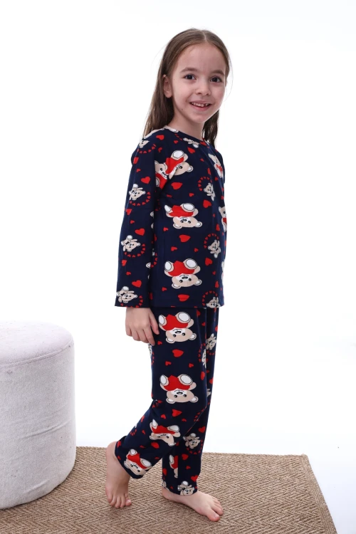 Kalpli Ayı Desenli Kız Pijama Takımı 2204