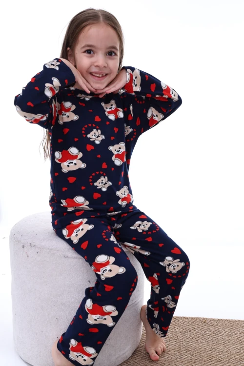 Kalpli Ayı Desenli Kız Pijama Takımı 2204