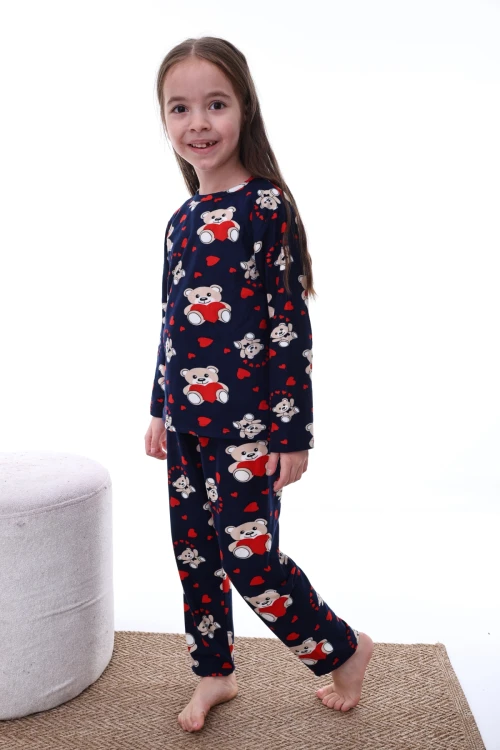 Kalpli Ayı Desenli Kız Pijama Takımı 2204