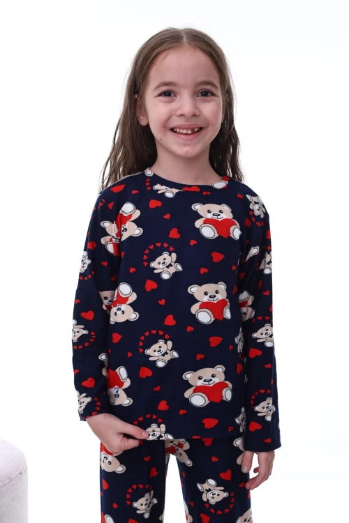 Kalpli Ayı Desenli Kız Pijama Takımı 2204