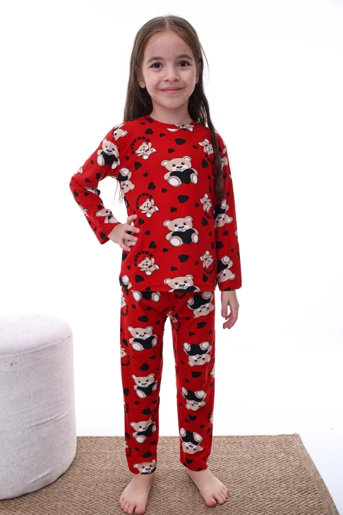 Kalpli Ayı Desenli Kız Pijama Takımı 2205
