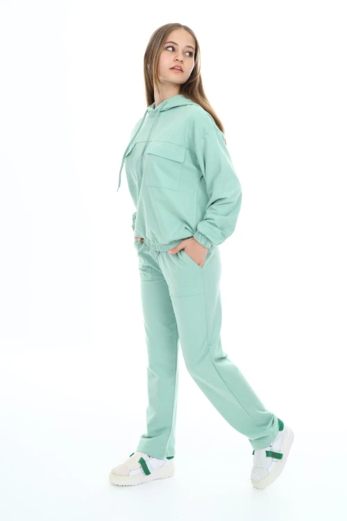 Kapşonlu Cep Detaylı Kız Çocuk Takım 5046