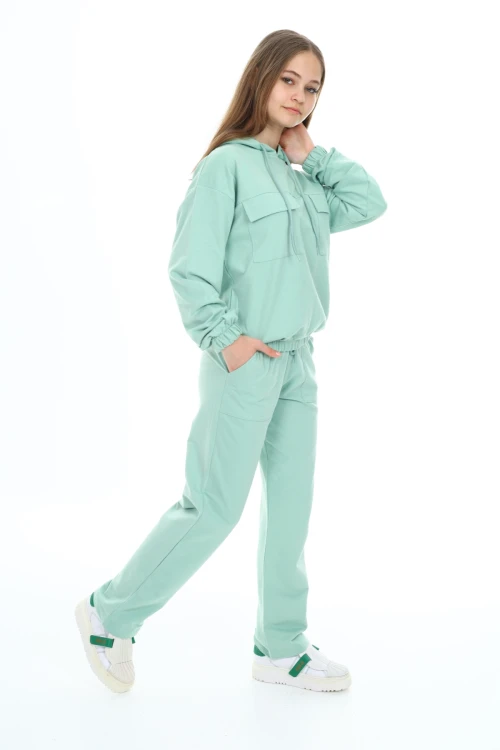 Kapşonlu Cep Detaylı Kız Çocuk Takım 5046