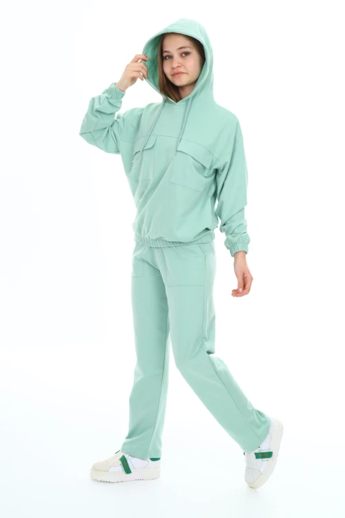 Kapşonlu Cep Detaylı Kız Çocuk Takım 5046