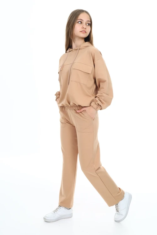 Kapşonlu Cep Detaylı Kız Çocuk Takım 5046