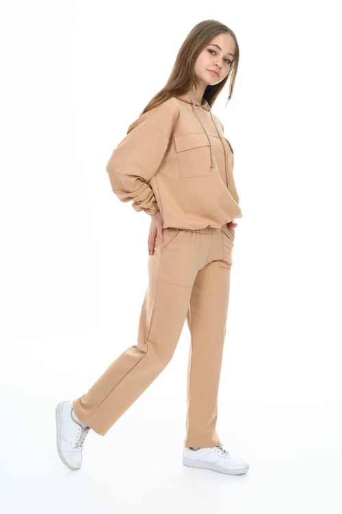 Kapşonlu Cep Detaylı Kız Çocuk Takım 5046