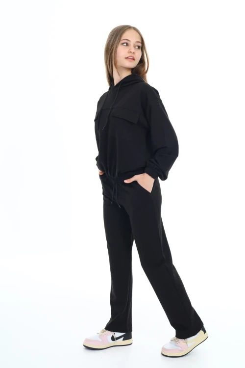 Kapşonlu Cep Detaylı Kız Çocuk Takım 5046