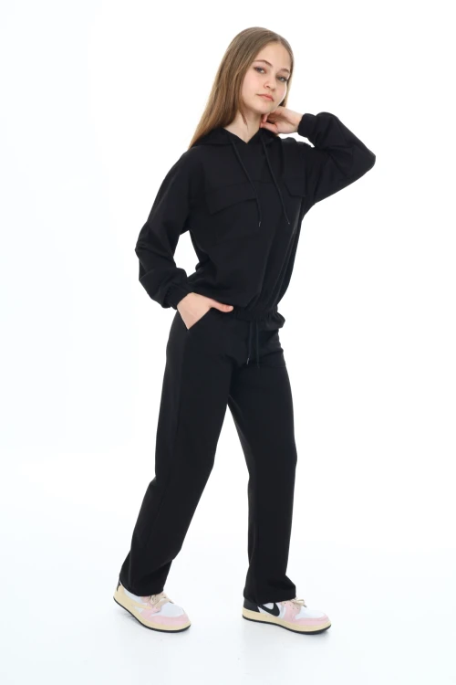 Kapşonlu Cep Detaylı Kız Çocuk Takım 5046