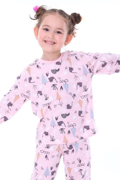 Kedi Desenli Kız Çocuk Pijama Takımı 31212