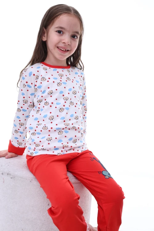 Kedili Bulutlu Kız Pijama Takımı 2209