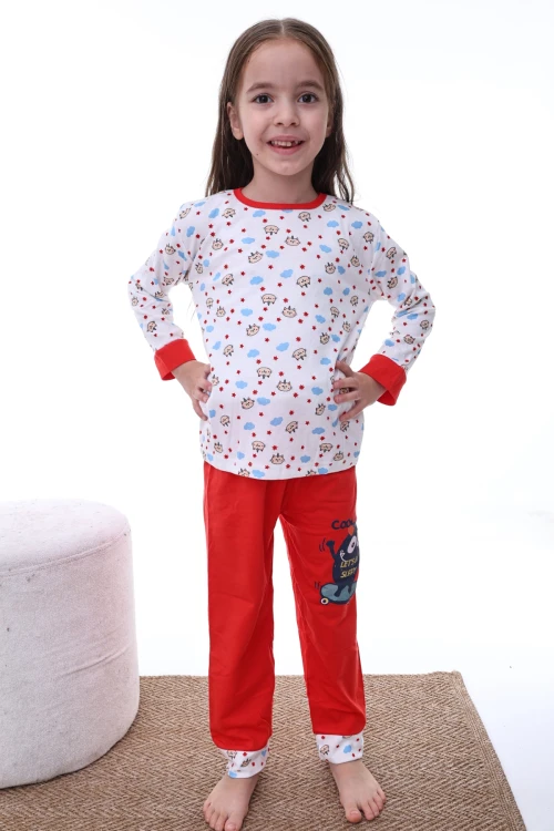 Kedili Bulutlu Kız Pijama Takımı 2209