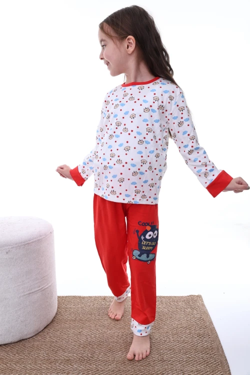 Kedili Bulutlu Kız Pijama Takımı 2209