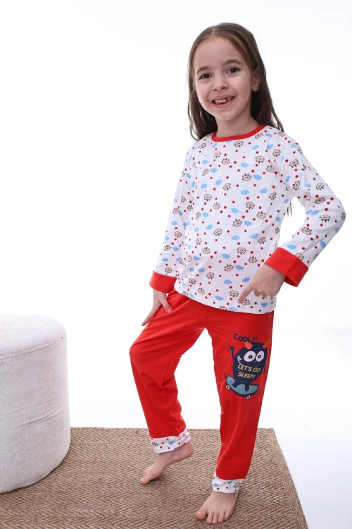 Kedili Bulutlu Kız Pijama Takımı 2209