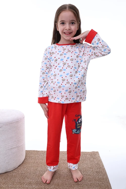 Kedili Bulutlu Kız Pijama Takımı 2209
