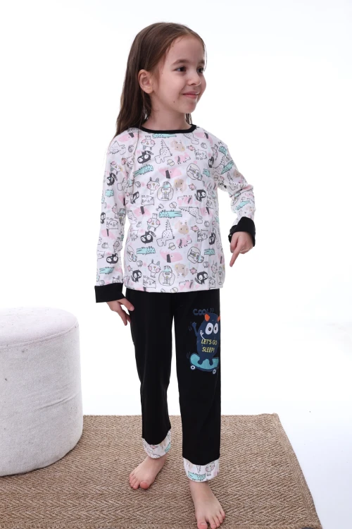 Kedili Timsahlı Kız Pijama Takımı 2207