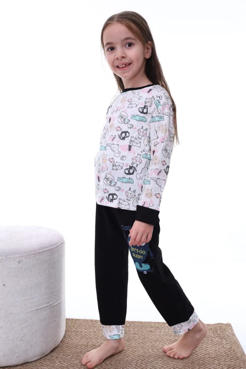 Kedili Timsahlı Kız Pijama Takımı 2207