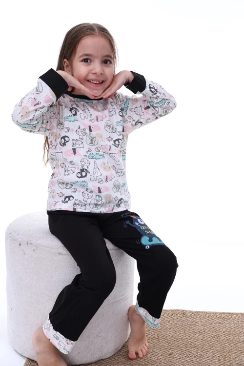 Kedili Timsahlı Kız Pijama Takımı 2207