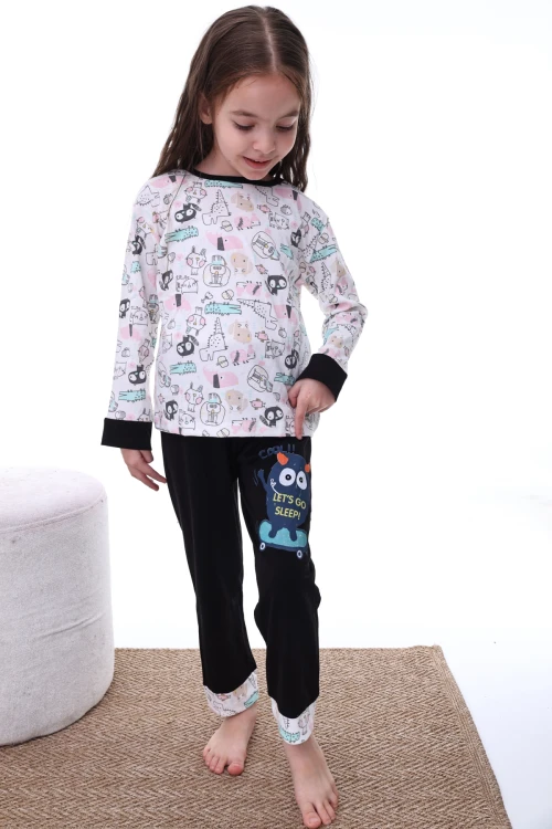 Kedili Timsahlı Kız Pijama Takımı 2207