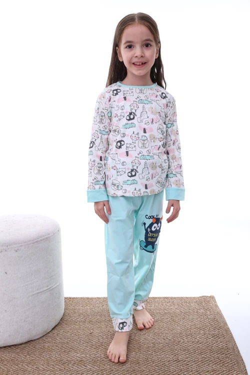 Kedili Timsahlı Kız Pijama Takımı 2207
