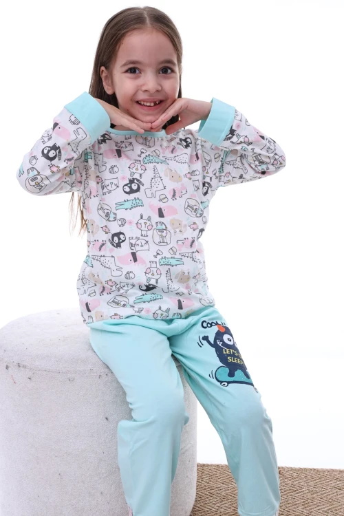 Kedili Timsahlı Kız Pijama Takımı 2207