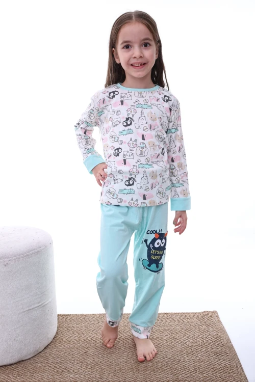 Kedili Timsahlı Kız Pijama Takımı 2207