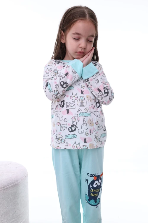 Kedili Timsahlı Kız Pijama Takımı 2207