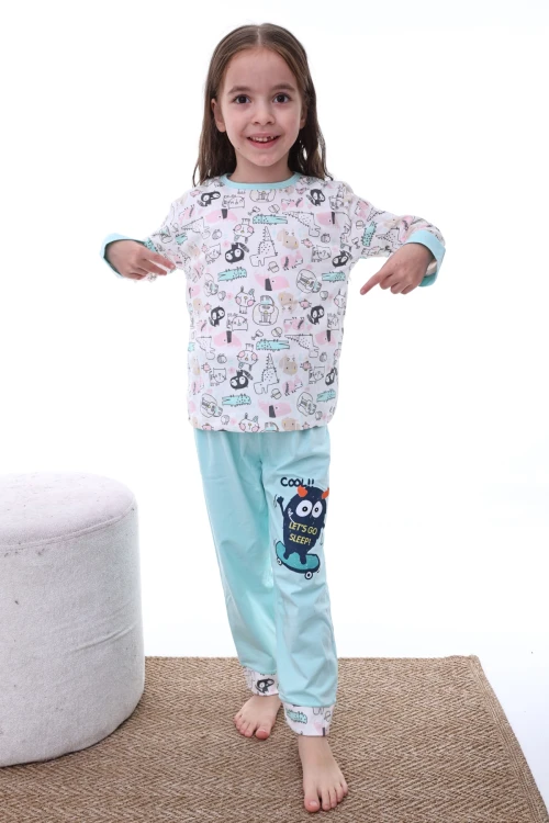 Kedili Timsahlı Kız Pijama Takımı 2207
