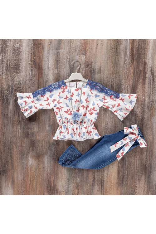 Kelebek Desenli Pantolonlu Takım 22522