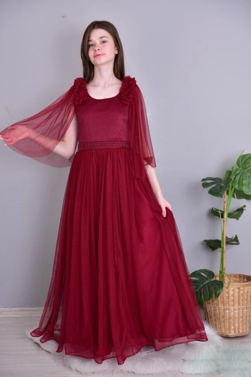 Kolu Fırfırlı Beli Boncuk Detaylı Abiye 502