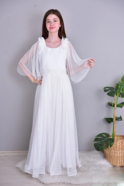 Kolu Fırfırlı Beli Boncuk Detaylı Abiye 502