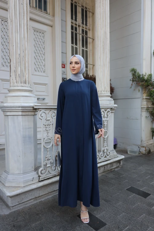 Kolu Taş Detaylı Fermuarlı Ferace 8059-5