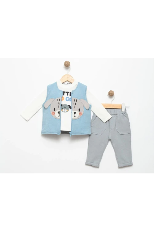 Köpek Nakışlı Yelekli Erkek Takım 15522