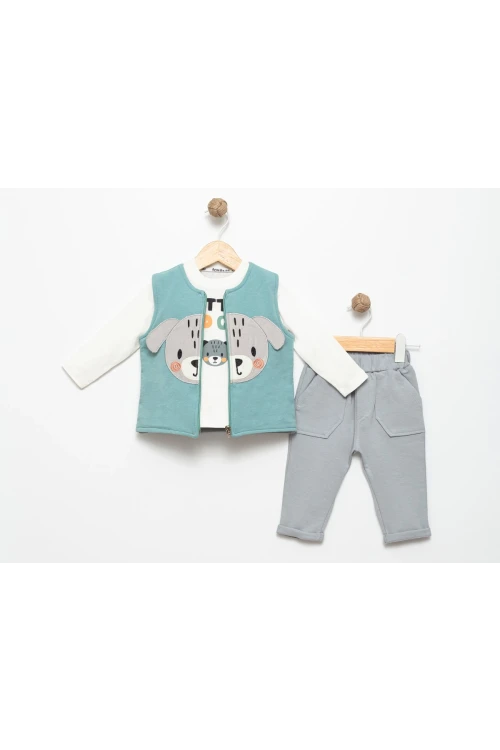 Köpek Nakışlı Yelekli Erkek Takım 15522