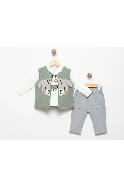 Köpek Nakışlı Yelekli Erkek Takım 15522