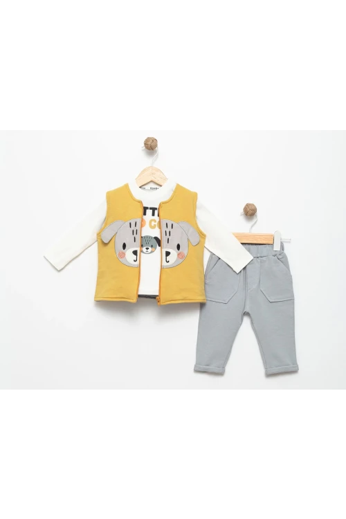 Köpek Nakışlı Yelekli Erkek Takım 15522