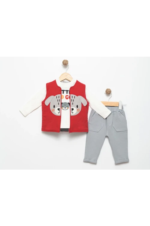 Köpek Nakışlı Yelekli Erkek Takım 15522