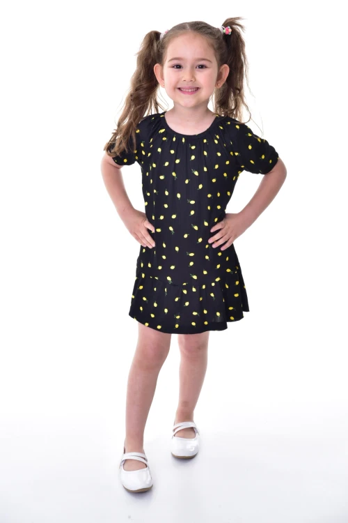 Limon Desenli Kısa Kol Elbise 24021