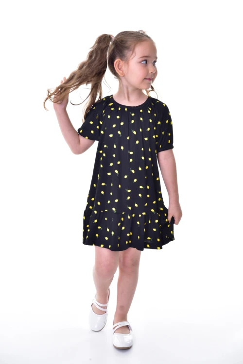 Limon Desenli Kısa Kol Elbise 24021