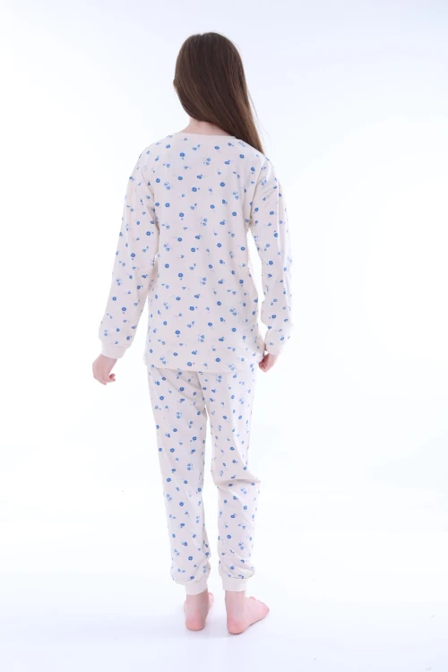 Mavi Çiçek Desenli Kız Çocuk Pijama Takımı 35204