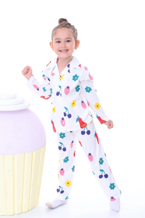 Meyve Desenli Yakalı Kız Çocuk Pijama Takımı 31202