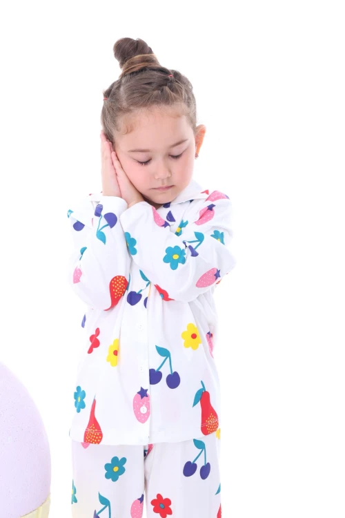 Meyve Desenli Yakalı Kız Çocuk Pijama Takımı 31202
