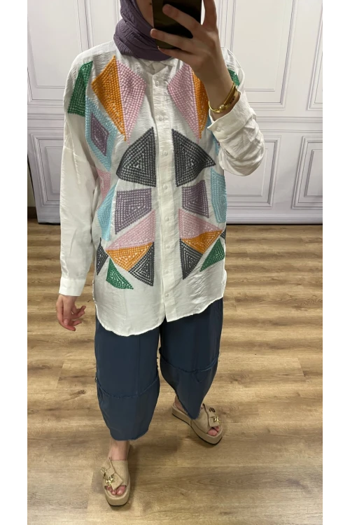 Nakışlı Keten Gömlek N013