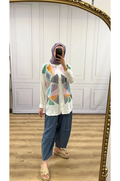 Nakışlı Keten Gömlek N013