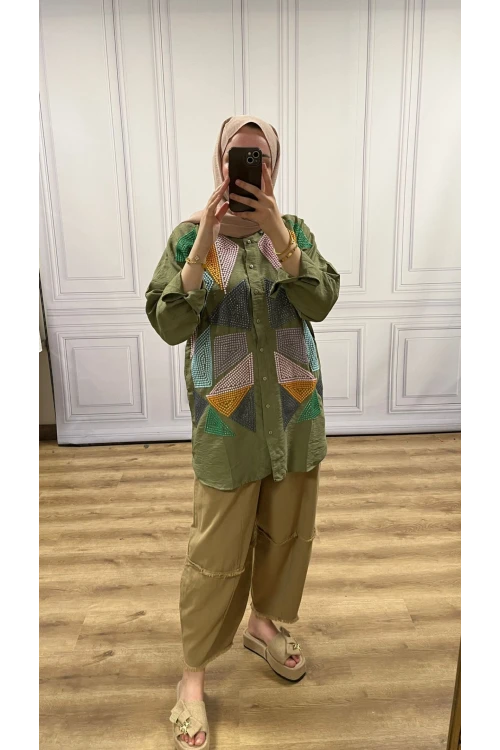 Nakışlı Keten Gömlek N013