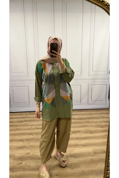 Nakışlı Keten Gömlek N013